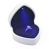 Luxury LED Lighted Engagement Ring Box - Heart Shaped Elegant Pearl White Ring Case for Wedding Rings, Perfect for Proposal, Anniversary, Ceremony, and Gift Giving