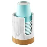 Luxspire Bathroom Cup Dispenser, 3oz Dixie Cup Dispenser, Marble Resin Dixie Cup Holder, Disposable Paper Cup Holder for Bathroom, Cotton Pad Holder, Guest Bathroom Essentials, Marble White