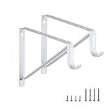HOME MASTER HARDWARE Heavy Duty Closet Rod Brackets 2 Pack, Wall Mounted Shelf Bracket with Rod Shelving Support, 11 x 9.5 in Shelves Support Brace with Hook, White with Screws