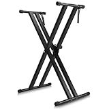 Double-X Piano Keyboard Stand- Heavy Duty,7-Level Adjustable Height,Portable & Anti-Slip for 61/76/88 Key Digital Pianos,Black，electric piano stand，digital piano stand，88 key keyboard stand，stand