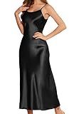 ALCEA ROSEA Women's Long Satin Slip Dress Nightgowns Adjustable Strap Maxi Dress Silky Gown V Neck Under Dress 3997 Black