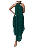 Verdusa Women's Wedding Guest Dress Halter Flowy Chiffon Asymmetrical Long Summer Prom Dress Dark Green Large