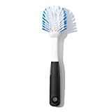 OXO Good Grips Dish Brush, Nylon Bristles with Built-in Scraper, Safe for Non-Stick Cookware, Non-Slip Handle, Dishwasher Safe