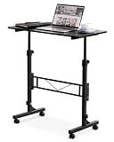 Amztabler Small Standing Desk Adjustable Height, Mobile Stand Up Desk with Wheels, 32 Inch Portable Rolling Desks Conference Room Tablesf for Walking Pad Treadmill Black