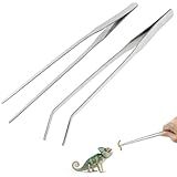 2PCS Stainless Steel Reptile Feeding Tongs, 10.6 inch Straight and Curved Tweezers for Aquarium, Terrarium & Crafts Bearded Dragon Snake Tank Accessories, Planted Tank Tools Feeder for Lizards