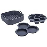 Gourmia Air Fryer Accessories Set - 3 Piece Silicone, Liner, Egg Bite Cooker, 7-Hole Cupcake Mold, BPA-Free, Nonstick, Heat Resistant 445°F, Dishwasher Safe, Food Grade