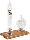 AcuRite 00795A2 Galileo Thermometer with Glass Globe Barometer, Barometer Set, Glass/Wood, 3