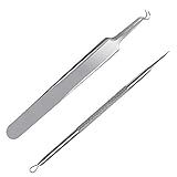 FIXBODY Blackhead and Splinter Remover Tools - Stainless Steel Professional Easily Cure Pimples Whiteheads Comedones Acne Zit Ingrown Hairs and Facial Impurities Bend Head Tweezer Surgical Kit
