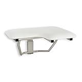 Seachrome Lift-Assist Shower Seat, L-Shaped Left-Hand, ADA, Wall Mount, Padded White Naugahyde