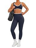 TDIFFUN Women Workout Sets 2 Piece Seamless Scrunch Butt Lifting Leggings Padded Sports Bra Matching Set Gym Yoga Outfits (Prussian Blue, Small)