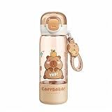 Lebaley Capybara Water Bottle with Lid Keychain - 510ml/18oz Cute Water Bottles with Straw and Leak Proof Locking Lid, Bpa-free Plastic Kids Water Bottle for Boys Girls Outdoor Sports Capybara Stuff