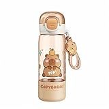 Lebaley Capybara Water Bottle with Lid Keychain - 510ml/18oz Cute Water Bottles with Straw and Leak Proof Locking Lid, Bpa-free Plastic Kids Water Bottle for Boys Girls Outdoor Sports Capybara Stuff