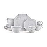 Pfaltzgraff Isabella 16-Piece Stoneware Dinnerware Set, Service for 4 - Handpainted Unique Glazed Finish - Includes Dinner Plates, Salad Plates, Bowls, Mugs - Dishwasher & Microwave Safe (Gray)