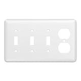 TayMac WRW-TTTD 4-Gang White Smooth Metal Maxi 3-Toggle/Duplex Wall Plate WRW-TTTD, Light Switch/Outlet Cover Wall Plate with Screws for 4 Devices