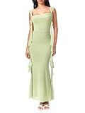 CIDER Women's Wedding Guest Dress Sleeveless Mesh Ruffle Maxi Formal Dress