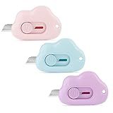 Box Cutters - 3 Pack Retractable Letter Opener, Adorable Cloud Tiny Paper Cutter for Key Chain Pocket Bag Package Envelope Mail Letter Box Paper DIY Projects for Girls and Boys