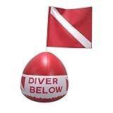 Scuba Choice Diver Below Inflatable Signal Floater with Dive Flag – 13" Diameter, Red, for Safety and Visibility in Water, 12" x 11" Flag, Durable Easy to Use, Ideal Diving, Boating & Water Sports