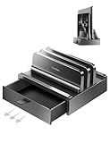 Vaydeer Vertical Laptop Stand with Drawer,Dual Slots Plastic Laptop Holder Storage with Space Saving 4-in-1 Design,Adjustable Laptop Organizer Stand for Desk,Supports MacBook,Chromebook,Surface,Dell