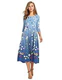 HOTOUCH Womens Spring Fall Dress 3/4 Sleeve Knee Length A-line Sundress Soft Cotton Knit Dresses, XXL