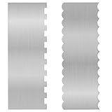 2 Pieces 8.7 Inche Stainless Steel Cake Scraper，Double Sided Patterned Edge Stripe Edge Smoother Scraper Cake Decorating，Cake Decorating Comb Cake Scraper (2, 2)
