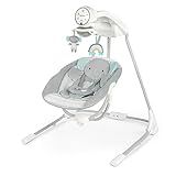 Ingenuity InLighten 5-Speed Baby Swing - Swivel Infant Seat, 5 Point Safety Harness, Nature Sounds, Lights - Van Elephant