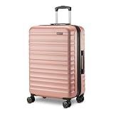 Amazon Basics 26" Hardside Medium Checked Luggage, Expandable Hardshell Suitcase with Telescoping Handle, Scratch-Resistant Surface, Four Multi-directional Wheels, Rose Gold