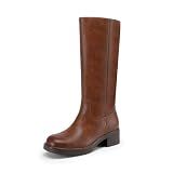 DREAM PAIRS Womens Knee High Boots Square Toe Platform Chunky Block Heel Banana Campus Boots for Women Comfortable Low Heel Side Zipper Womens Riding Tall Boots,Size 8,Light Brown,DWUMKB2539
