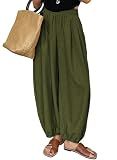 Astylish Womens Casual Elastic Waisted Harem Pants Blackish Green Large
