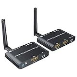 200M/650Ft Wireless HDMI KVM Transmitter and Receiver Kit 1080P@60Hz HDMI & USB Wireless Video & Audio & Keyboard Mouse Extender PC to TV Sender and Receiver with Local Loop-Out
