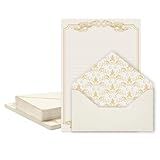 XXINMOH 90 Pieces Stationery Set with Envelopes (60 Vintage-Style Paper Sheets + 30 Envelopes), Gold Border Letter Writing Paper and Envelopes for Love Letter, Party Invitations