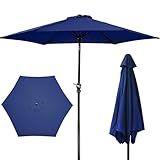 Elevon 9FT Deep Blue Outdoor Patio Umbrella with Push Button Tilt and Crank, Beach Umbrella for Sun Shades, Market Umbrella with 6 Sturdy Metal Ribs, UV Resistant Waterproof for Garden
