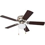 Prominence Home Alvina, 42 Inch Traditional Flush Mount Indoor LED Ceiling Fan with Light, Pull Chain, Dual Finish Blades, Reversible Motor - 80029-01 (Brushed Nickel)