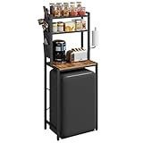 MAHANCRIS Bakers Rack with Mini Fridge Shelf, 3-Tier Microwave Stand, Coffee Bar Station with Paper Holder, Freestanding Kitchen Storage Rack, for Kitchen, Rustic Brown and Black BRHR5401