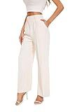 FUNYYZO Women Dressy Pants Wide Leg Pants High Elastic Waisted Business Work Trousers Long Straight Pants Beige