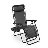Athena Collection Zero Gravity Chair, Outdoor Lounge Chair with Adjustable Pillow and Cup Holder, Reclining Camping Chair for Outside Beach Lawn Garden Patio Poolside - Black