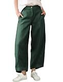 Tanming Women's Cotton Linen Barrel Pants Wide Leg Trousers(ArmyGreen-M)