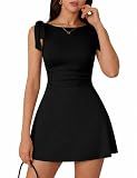 Aprilake Women's Sleeveless Boat Neck Bow Tie Graduation Mini Dress Black