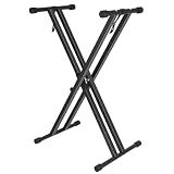 Height Adjustable Keyboard Stand With Quick Release Mechanism - Double X Foldable Heavy Duty Instrument Stand With Locking Straps for 54-61-88 Key Electronic Pianos
