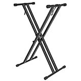 Height Adjustable Keyboard Stand With Quick Release Mechanism - Double X Foldable Heavy Duty Instrument Stand With Locking Straps for 54-61-88 Key Electronic Pianos