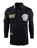 SCREENSHOT-W21455 Mens Cotton Button Down Long Sleeve Collared Shirt - Airforce Graffiti Patch Urban Streetwear Fashion Top-Black-Medium