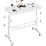 WINAZ Rolling Standing Desk with Wheels, 32" Adjustable Height Small Portable Teacher Desk for Classroom, Mobile Treadmill Walking Pad Table for Laptop, Compact White Home Office Workstation