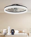 AQUBT Smart Ceiling Fans with Light and Remote,20'' Low Profile Ceiling Fan with 6-Speed & Dimmable LED, Alexa/APP Home Voice Control, App, Reversible Airflow, App Timer, for Beedroom（Black）
