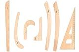 Setchmore 7 Piece Beech Wood Sewing Ruler Set, Wooden Pattern Making & Drafting Tools for Dressmaking Tailoring & Fashion Designer, with Straight Edge, Triangle, French & Hip Curve & Vary Form Curve