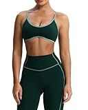 Aoxjox Women's Color Block Workout Sports Bras Fitness Lexi Lined Strappy Bra Athletic Yoga Crop Tank (Forest Green/Sage Green, Medium)