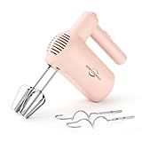 Hand Mixer Electric, 5 Speed Hand Mixer Electric Handheld with Turbo, WESTCOOKAID Lightweight Stainless Steel Beaters, Dough Hooks, Blending or Cooking (Pink)