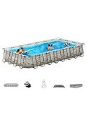 EVAJOY 32ft x 16ft x 52in Metal Frame Swimming Pool Set, Rectangular Above Ground Pool Cover with Sand Filter Pump, Pool Ladder, Ground Cloth for Backyard, Garden, PVC, Blue