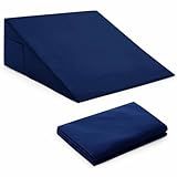 Horbaunal Navy Blue Bed Wedge Pillow Cover with Zipper Design, Wedge Pillowcase Protector with Side Pocket for Storage, 24" L x 24" W x 12" H (Pillow Not Include)