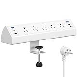 Jgstkcity Desk Clamp Power Strip USB C,40W Total Fast Charging Station,4 PD 20W USB C Ports,Desk Edge Mount Surge Protector,5 Outlets,Fit 1.96" Tabletop Edge,ETL Listed,White