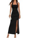 MEROKEETY Women Summer Sleeveless Halter Wedding Guest Dress, Black, S