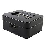 KYODOLED Cash Box with Combination Lock Safe Metal Money Box with Money Tray for Security Lock Box 7.87"x 6.30"x 3.35" Black